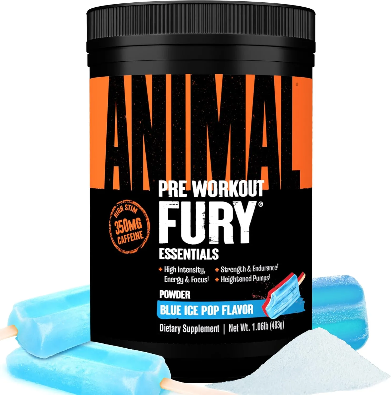 Animal Fury - Pre Workout Powder Supplement for Energy and Focus - 5g BCAA, 350mg Caffeine, Nitric Oxide, Without Creatine - Powerful Stimulant for Bodybuilders - Ice Pop