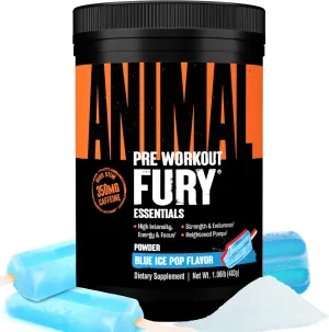 Animal Fury - Pre Workout Powder Supplement for Energy and Focus - 5g BCAA, 350mg Caffeine, Nitric Oxide, Without Creatine - Powerful Stimulant for Bodybuilders - Ice Pop