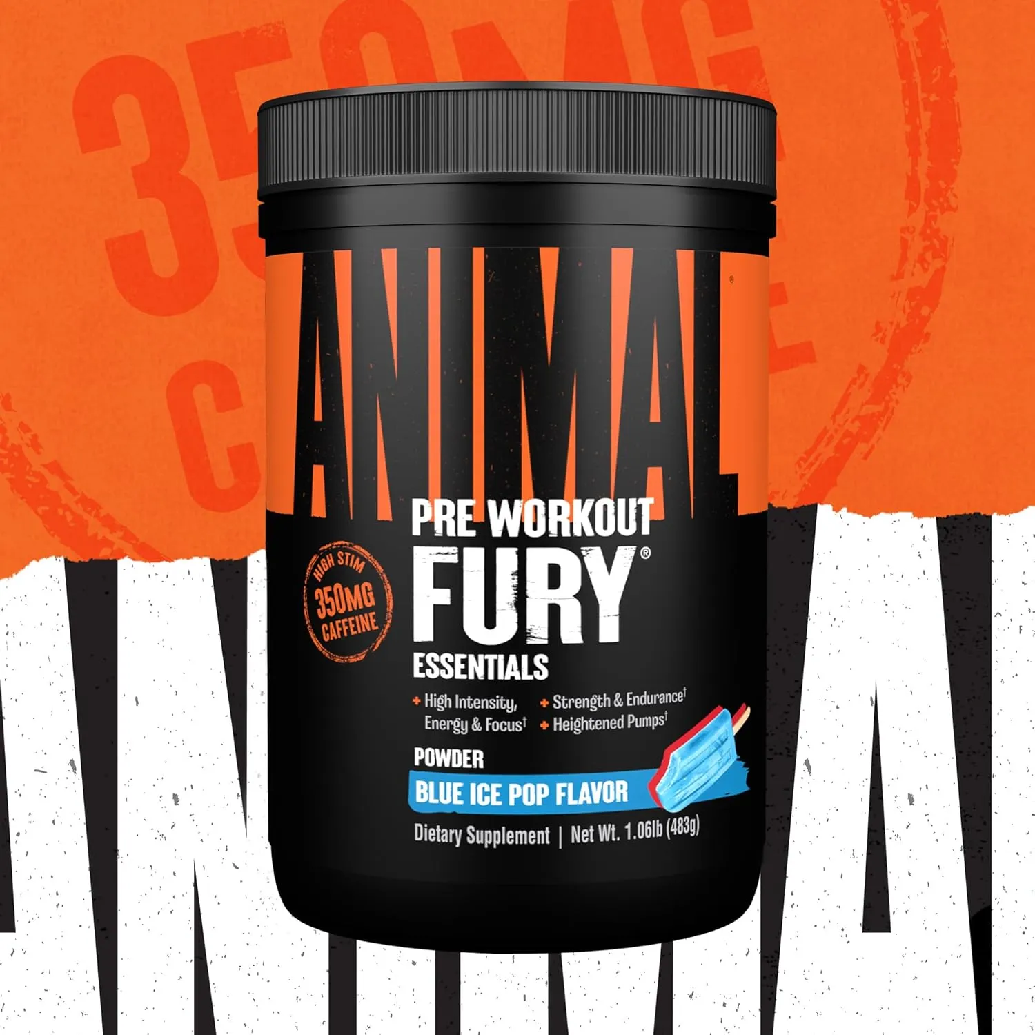 Animal Fury - Pre Workout Powder Supplement for Energy and Focus - 5g BCAA, 350mg Caffeine, Nitric Oxide, Without Creatine - Powerful Stimulant for Bodybuilders - Ice Pop
