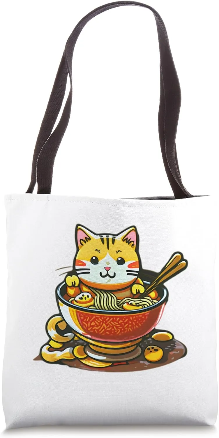 Anime Manga Kawaii Urban Lifestyle Streetwear Ramen Cat Tote Bag