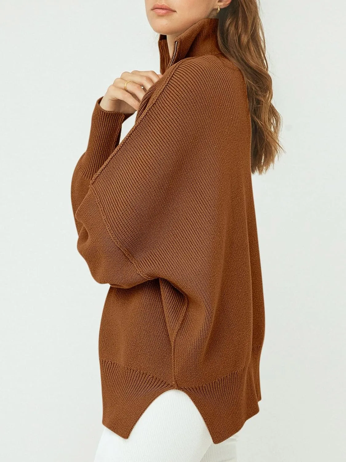 ANRABESS Women's Oversized Fashion Long Sleeve Quarter Zip Baggy Loose Slouchy Sweater Pullover Tops 2025 Fall Outfits