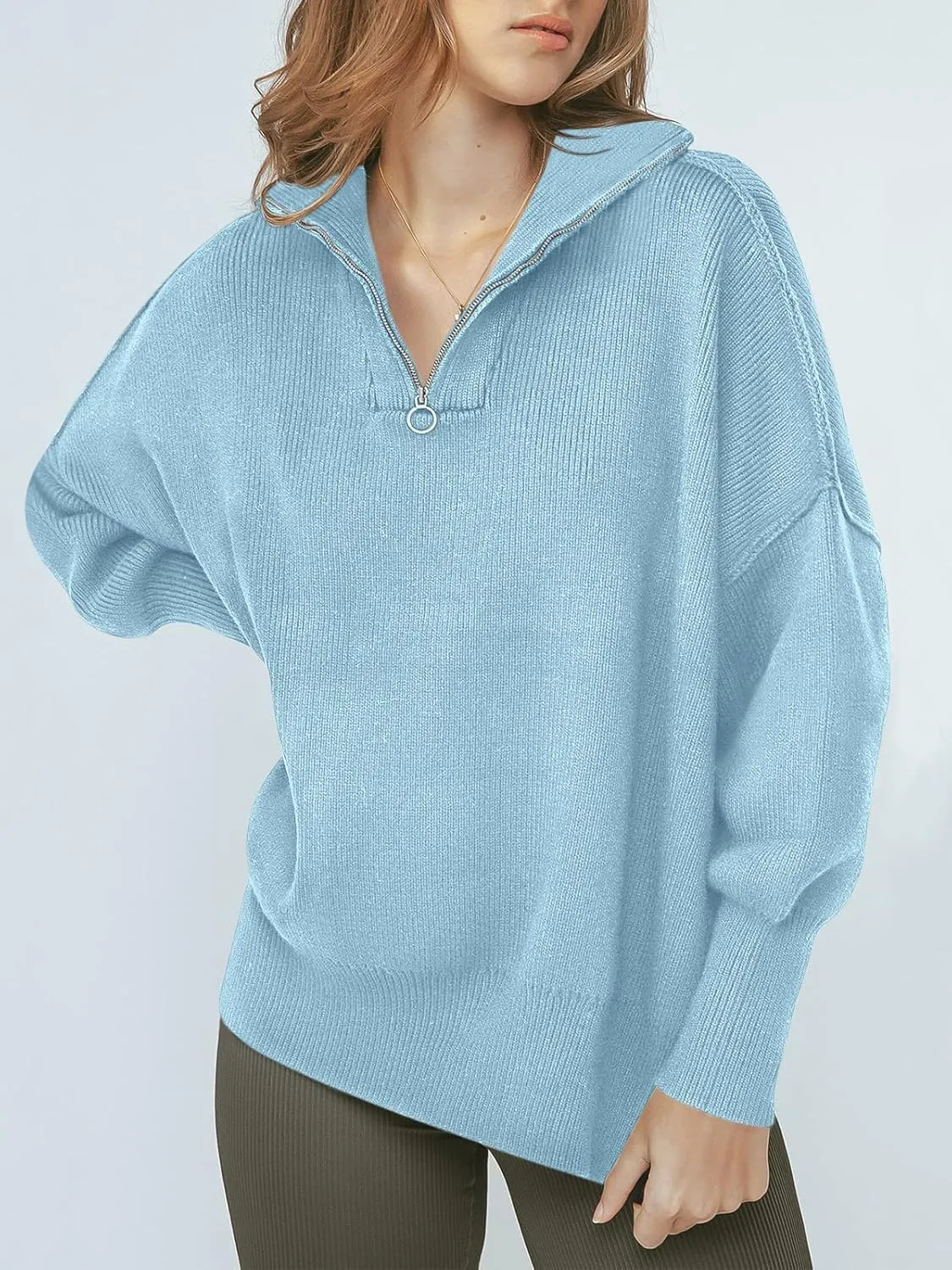ANRABESS Women's Oversized Fashion Long Sleeve Quarter Zip Baggy Loose Slouchy Sweater Pullover Tops 2025 Fall Outfits