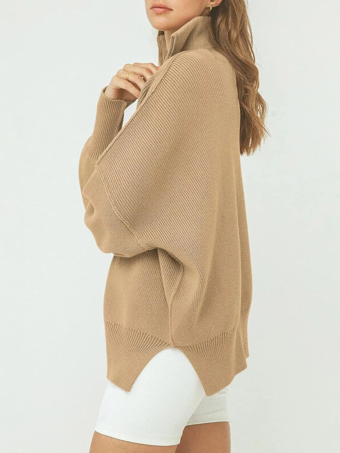 ANRABESS Women's Oversized Fashion Long Sleeve Quarter Zip Baggy Loose Slouchy Sweater Pullover Tops 2025 Fall Outfits