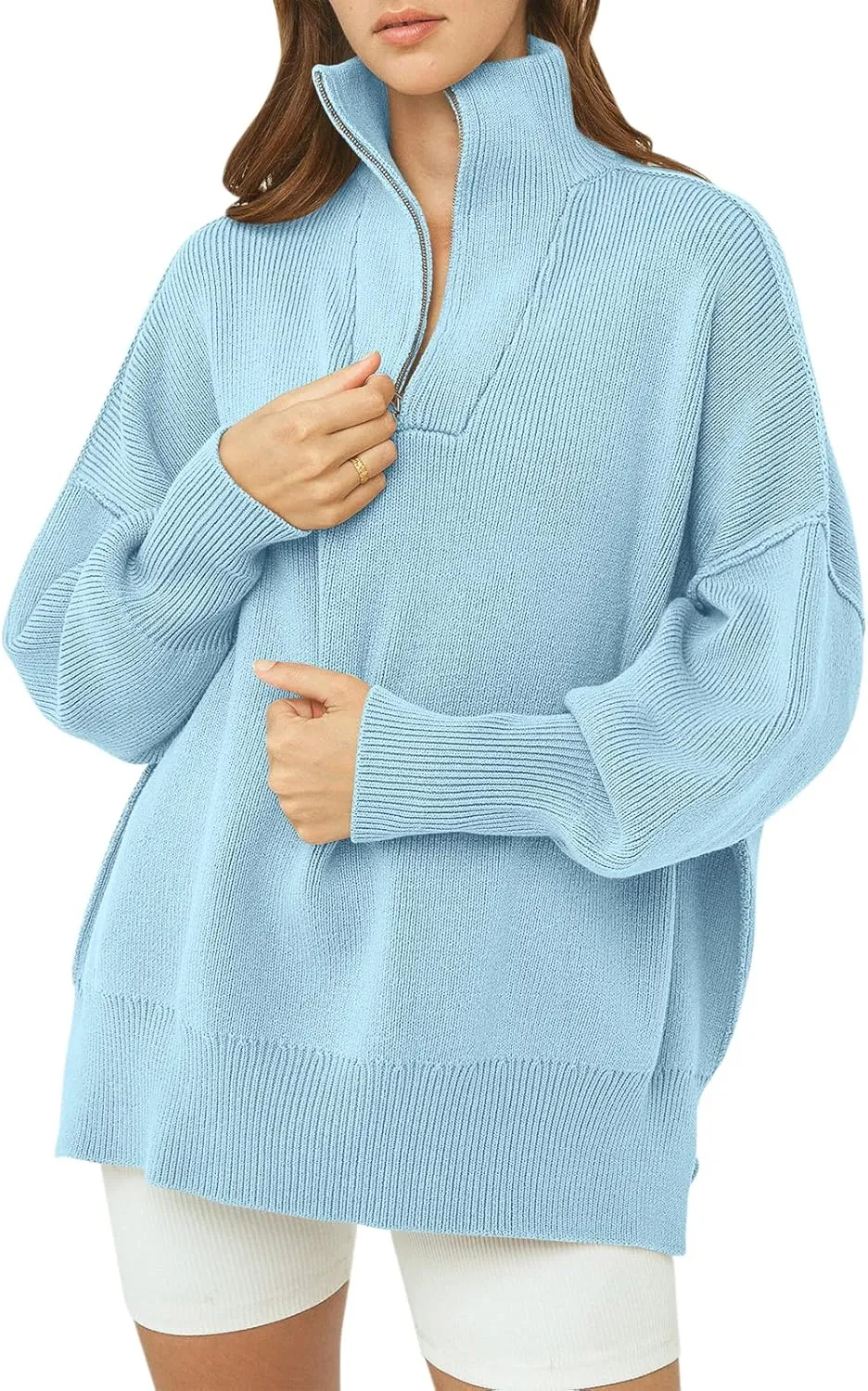 ANRABESS Women's Oversized Fashion Long Sleeve Quarter Zip Baggy Loose Slouchy Sweater Pullover Tops 2025 Fall Outfits