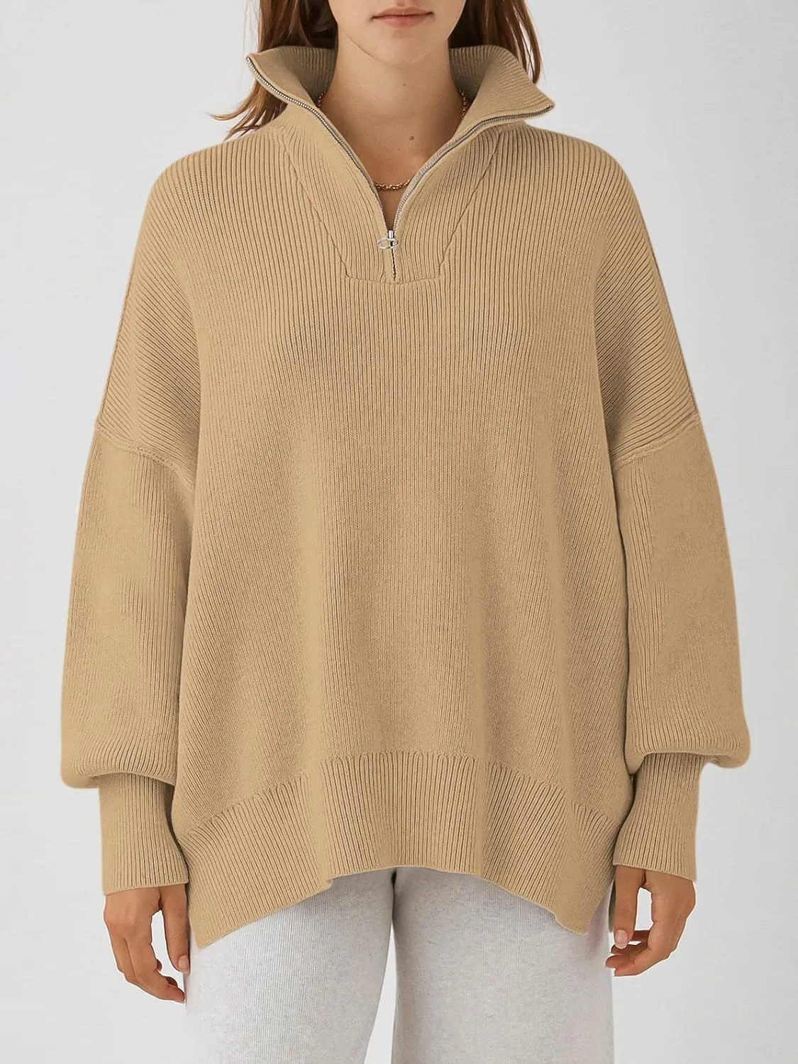 ANRABESS Women's Oversized Fashion Long Sleeve Quarter Zip Baggy Loose Slouchy Sweater Pullover Tops 2025 Fall Outfits
