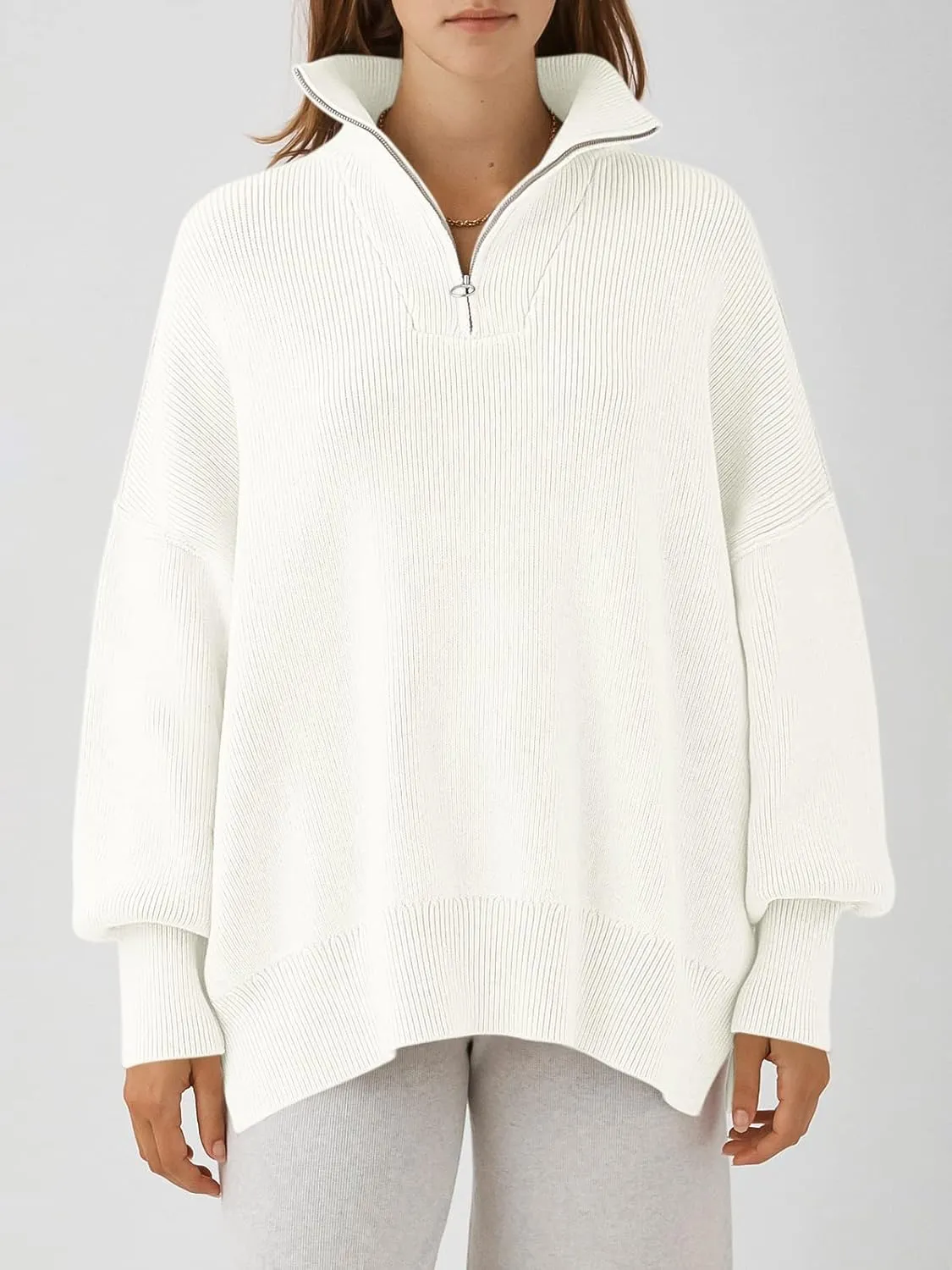 ANRABESS Women's Oversized Fashion Long Sleeve Quarter Zip Baggy Loose Slouchy Sweater Pullover Tops 2025 Fall Outfits