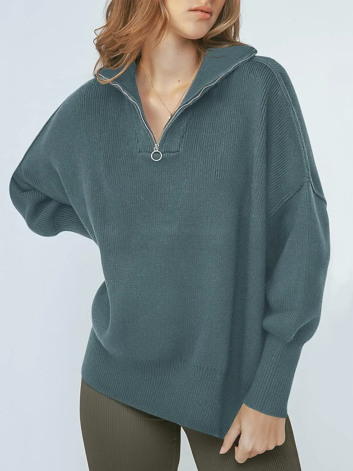ANRABESS Women's Oversized Fashion Long Sleeve Quarter Zip Baggy Loose Slouchy Sweater Pullover Tops 2025 Fall Outfits