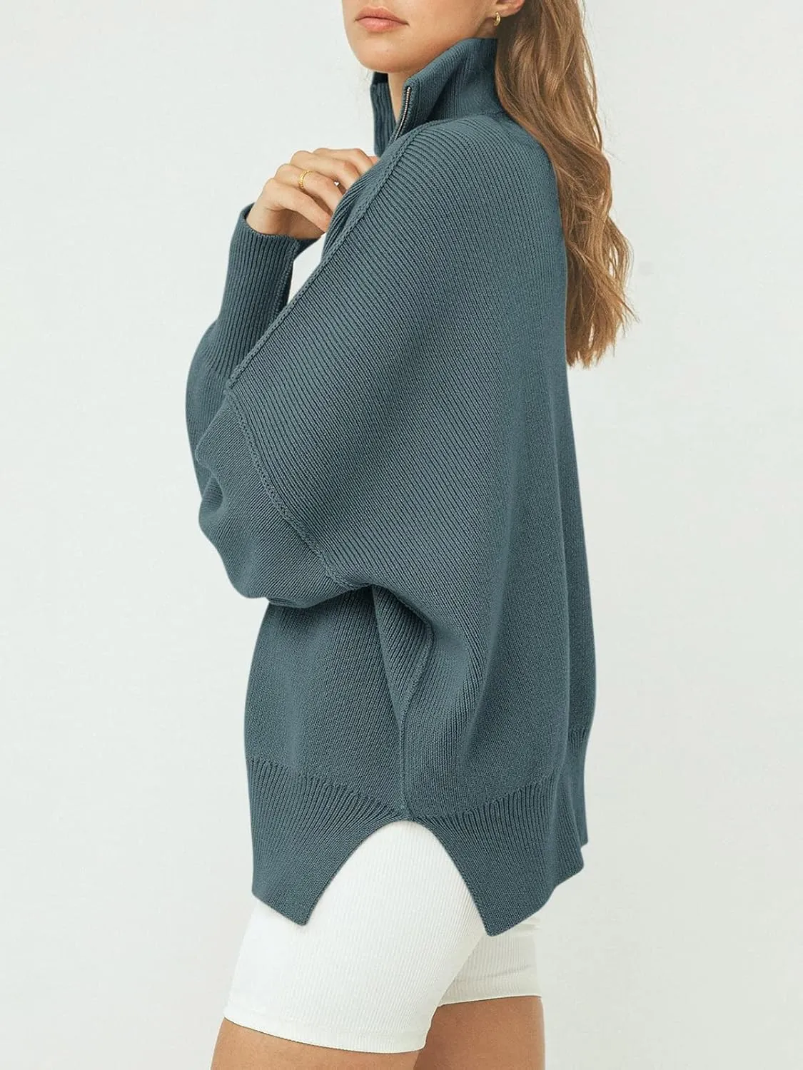 ANRABESS Women's Oversized Fashion Long Sleeve Quarter Zip Baggy Loose Slouchy Sweater Pullover Tops 2025 Fall Outfits