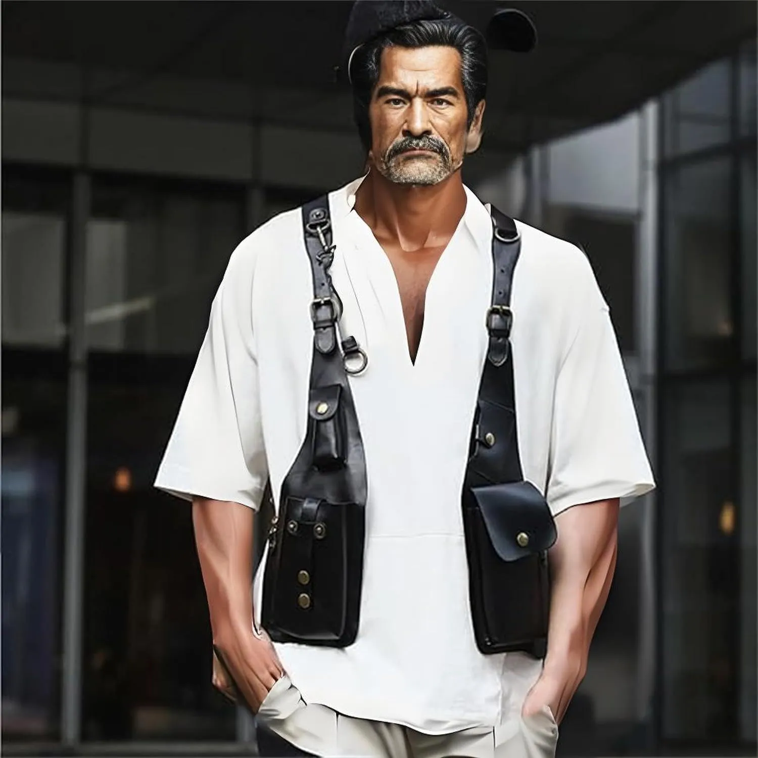 Anti-Theft Bag with Shoulder Harness for Men Leather ，Anti Theft Travel Bag Crossbody Adjustable Underarm Holster