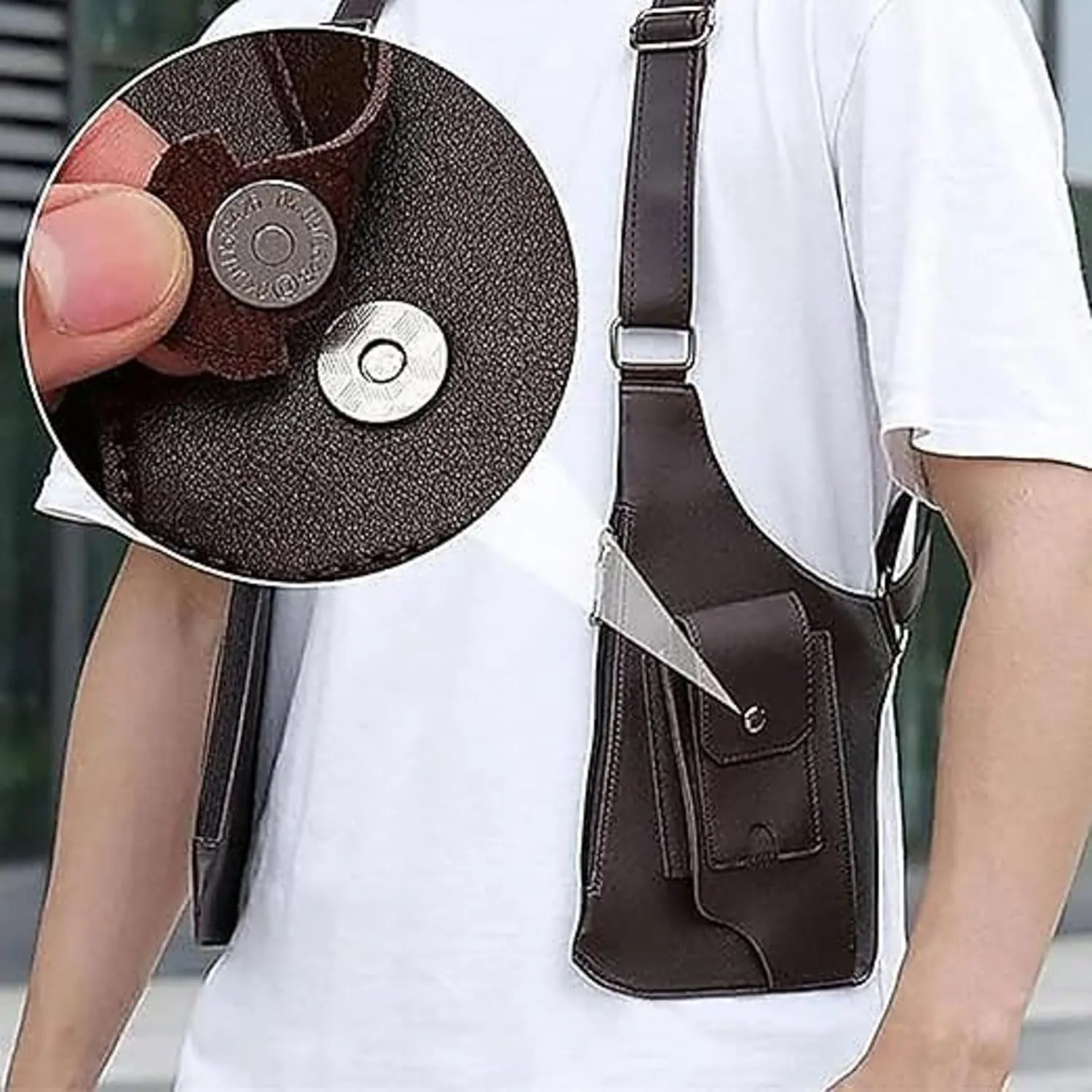 Anti-Theft Bag with Shoulder Harness for Men Leather ，Anti Theft Travel Bag Crossbody Adjustable Underarm Holster