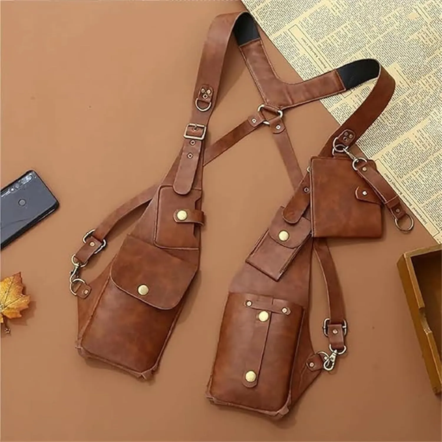Anti-Theft Bag with Shoulder Harness for Men Leather ，Anti Theft Travel Bag Crossbody Adjustable Underarm Holster