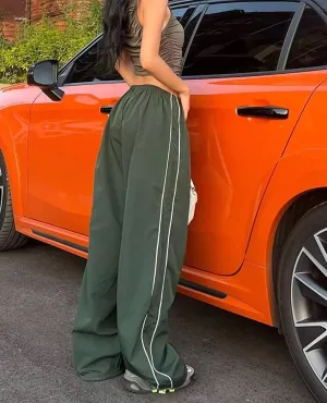 Aopwsrlyi Women/Teen Girls Baggy Sweatpants Low Rise Wide Leg Cargo Pants Y2K Harajuku Track Pants Streetwear