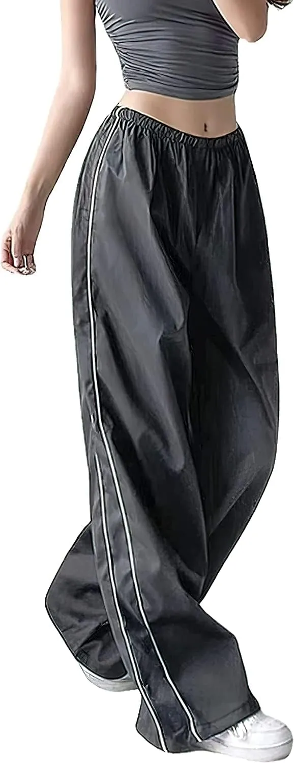Aopwsrlyi Women/Teen Girls Baggy Sweatpants Low Rise Wide Leg Cargo Pants Y2K Harajuku Track Pants Streetwear