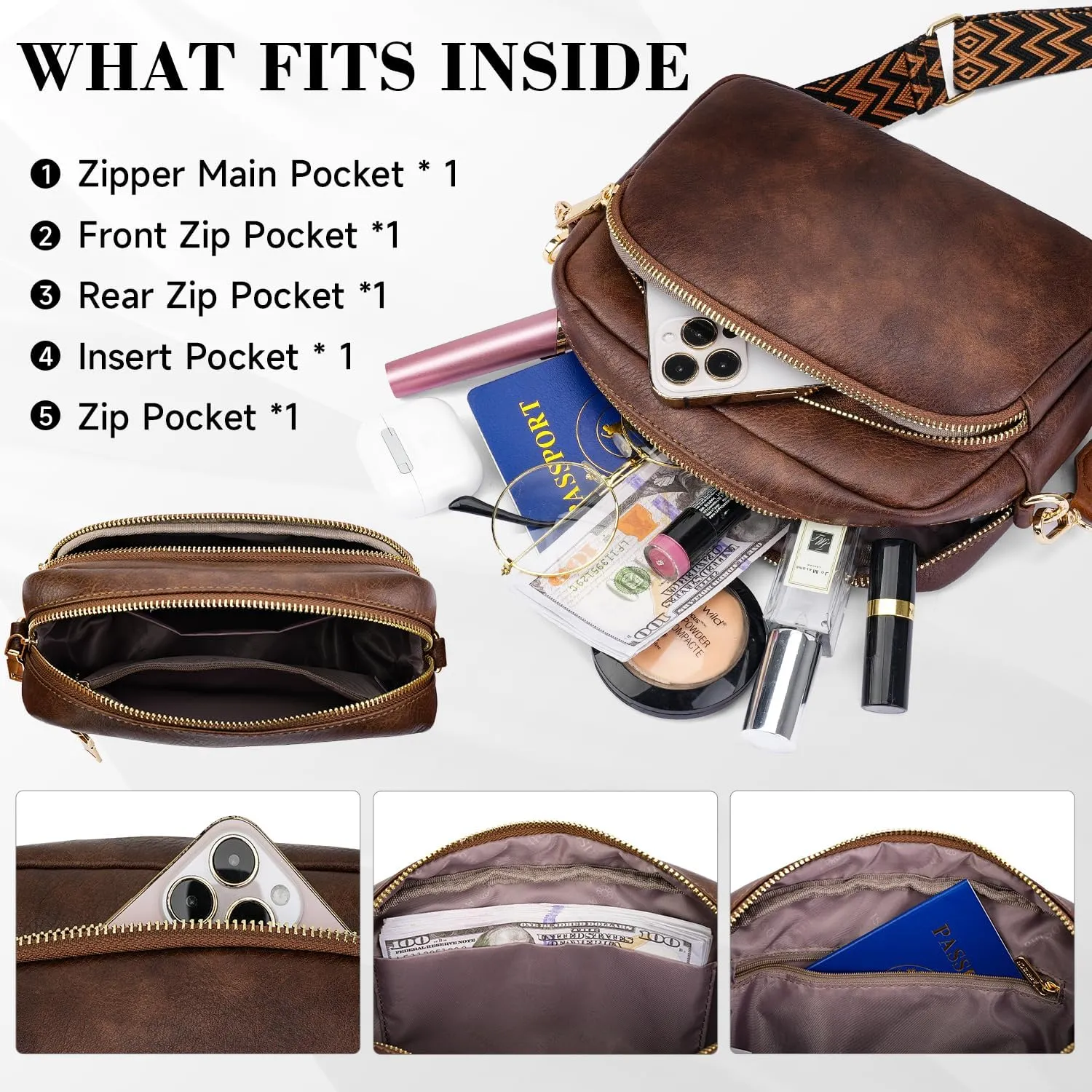 APHISON Crossbody Bags for Women Trendy, Leather Crossbody purse with Adjustable Strap
