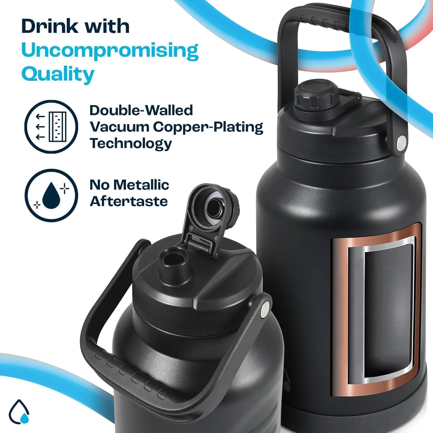 AQUAFIT 1 Gallon Insulated Water Bottle (Cold for 48 Hrs) - BPA Free & Leak Proof - 128oz Stainless Steel Jug - Big Water Bottle with Handle for Gym, Hiking, Camping & Travel (Coastal Sand)