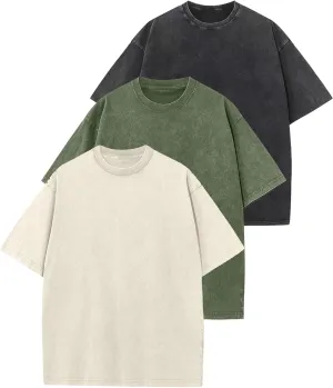 Arssm 3 Pack Men Oversized T Shirts Vintage Tee Loose Fit Short Sleeve Casual Streetwear Baggy Washed Unisex Tops