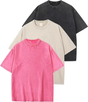 Arssm 3 Pack Men Oversized T Shirts Vintage Tee Loose Fit Short Sleeve Casual Streetwear Baggy Washed Unisex Tops