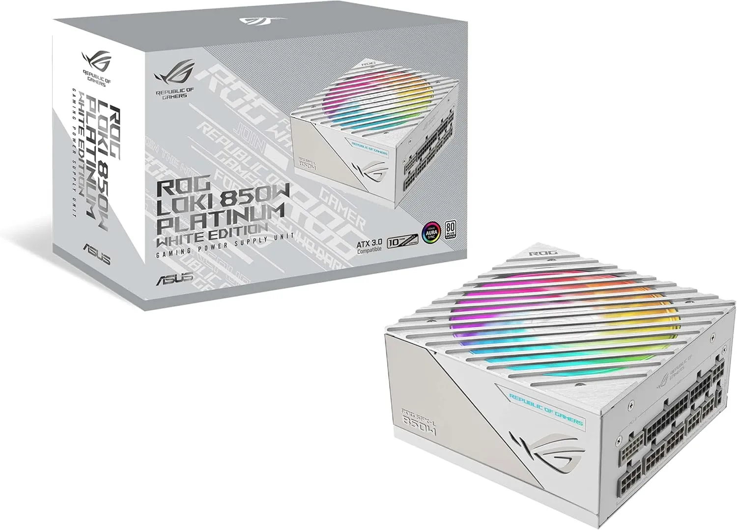 ASUS ROG Loki SFX-L 850W Platinum White Edition (Fully Modular Power Supply, 80  Platinum, 120mm PWM ARGB Fan, Aura Sync, ATX 3.0 Compatible, PCIe 5.0 Ready, 10 Year Warranty)