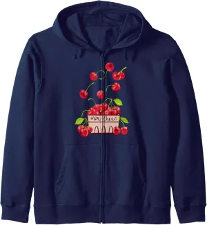 Autumn Harvest Falling Watercolor Red Cherries | Mon Cheri Zip Hoodie