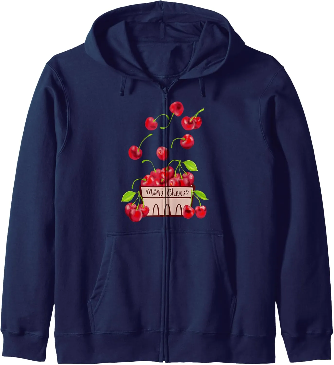 Autumn Harvest Falling Watercolor Red Cherries | Mon Cheri Zip Hoodie
