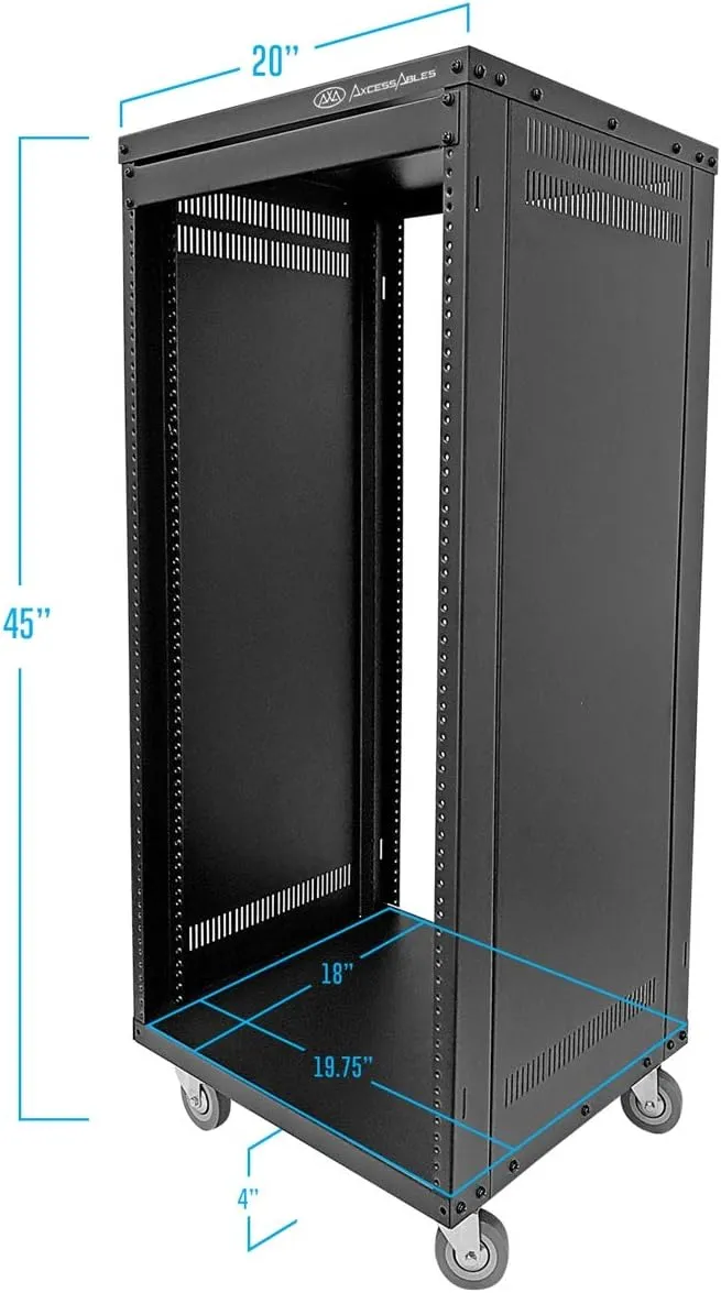 AxcessAbles RK 22U Rack-Mount Cabinet Case w/Caster Wheels (Compatible with US 5mm& European 6mm Rack Standards.) Rack for AV, DJ, Home Theater, Network, Server, Computer, Electronics