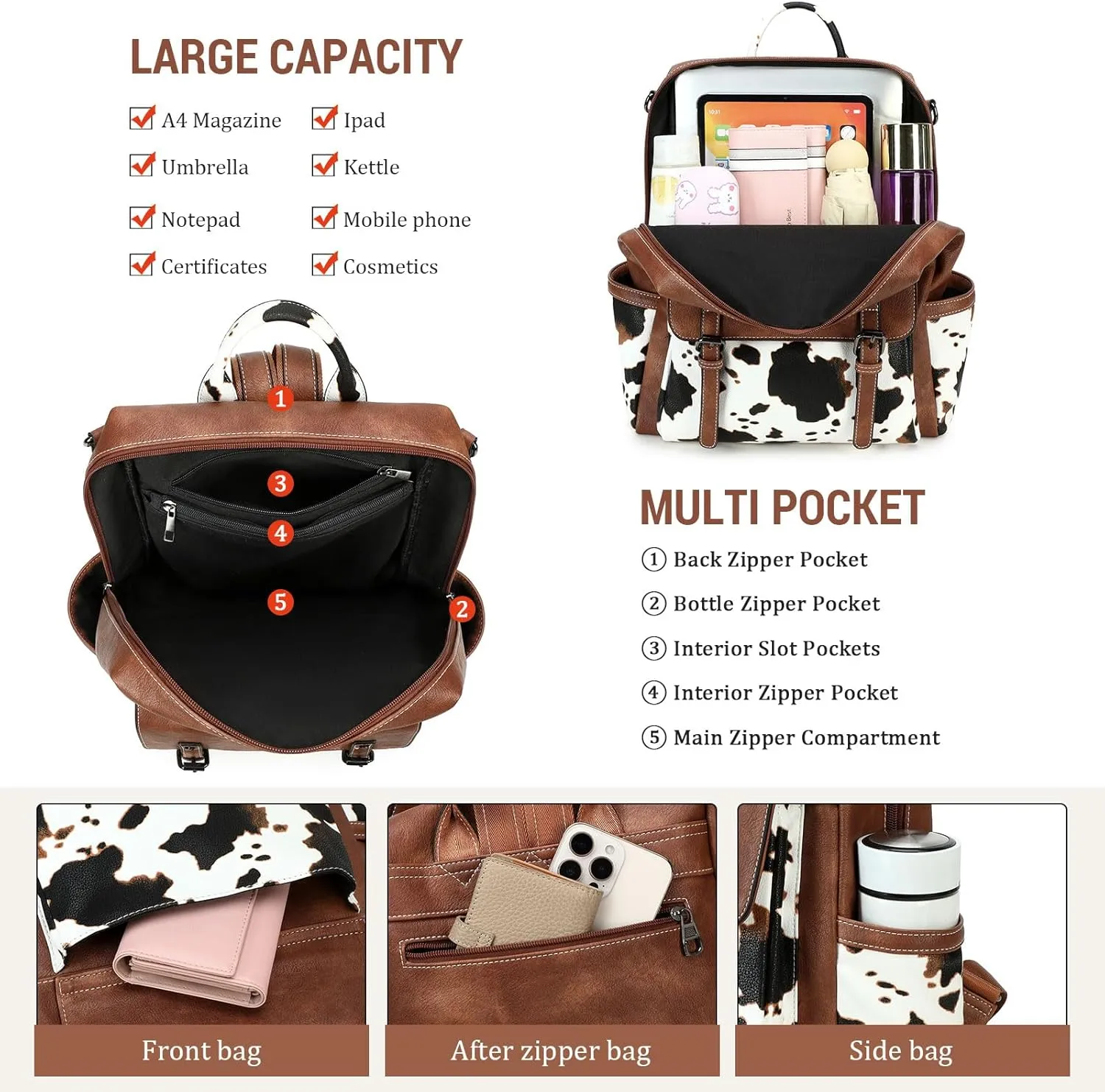 Backpack Purse for Women PU Leather Back Packs Designer Ladies Shoulder Bag Fashion Faux Work Travel Handbags