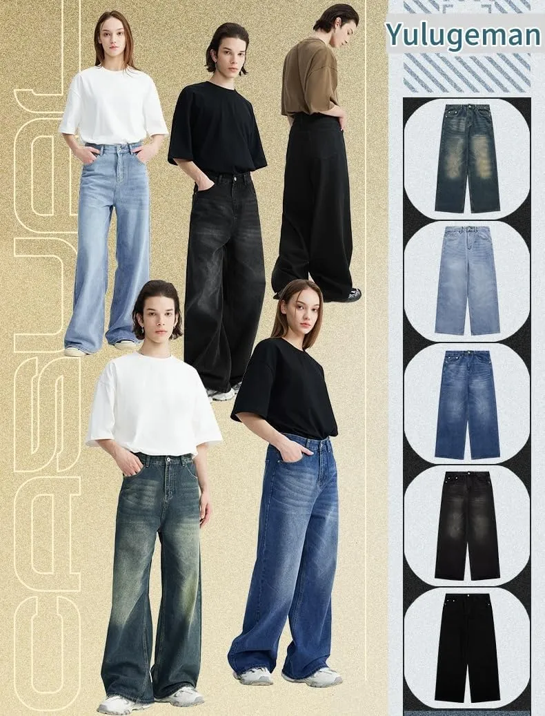 Baggy Men's Loose Fit Y2k Pants - Vintage Casual Skater Jeans with Wide Legs - Hip Hop Aesthetic Streetwear