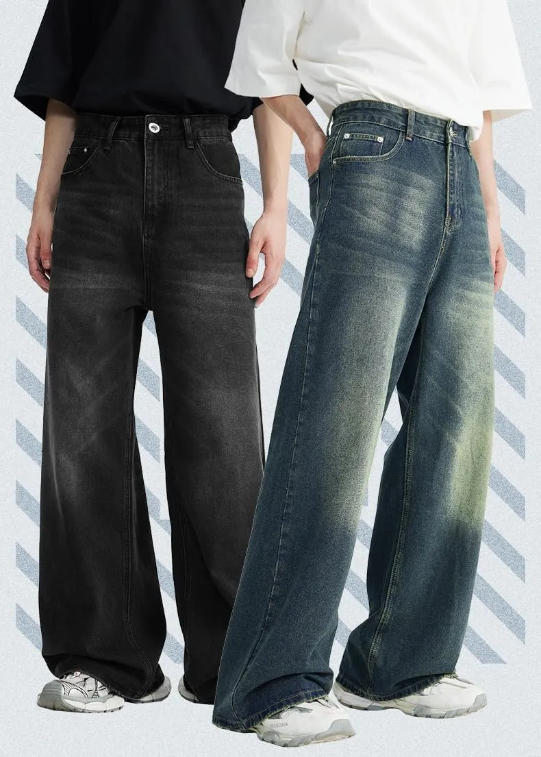 Baggy Men's Loose Fit Y2k Pants - Vintage Casual Skater Jeans with Wide Legs - Hip Hop Aesthetic Streetwear