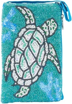 Bamboo Trading Company Turtle Cell Phone or Club Bag with a separate, secure side zip pocket for cash and credit cards, 7-inch Height, Blue and Turquoise