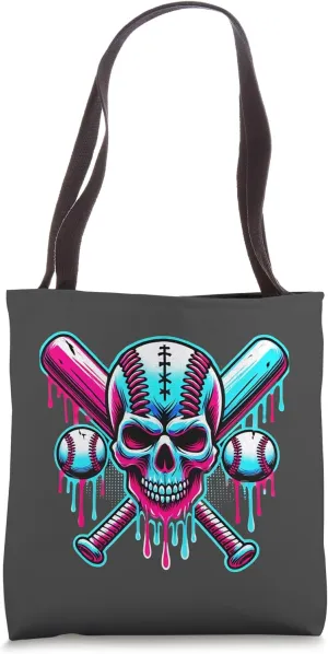 Baseball Skull Drip Ice Cream Dripping Bats Punk Street Art Tote Bag