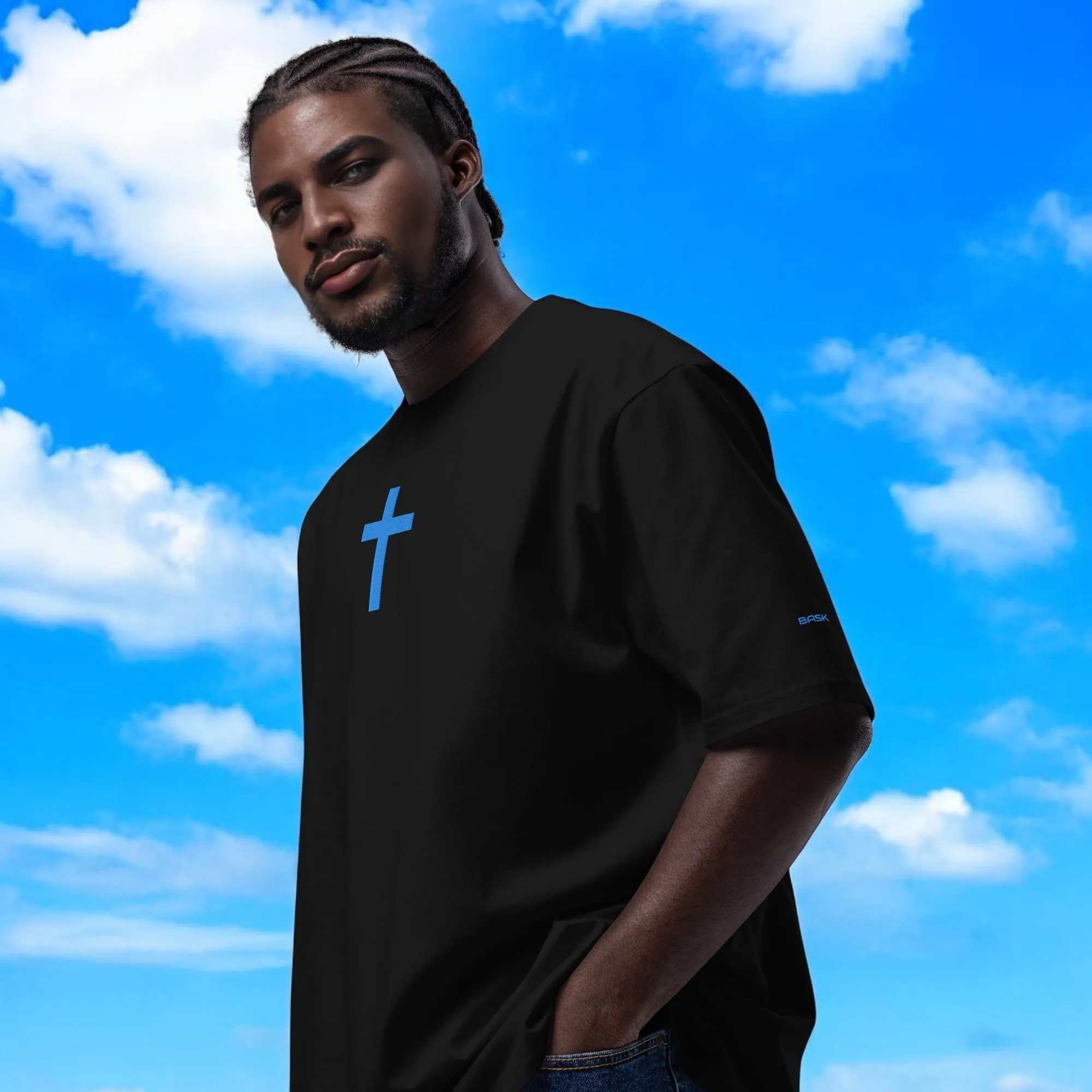 Bask | Blue Cross | Oversized heavyweight t-shirt