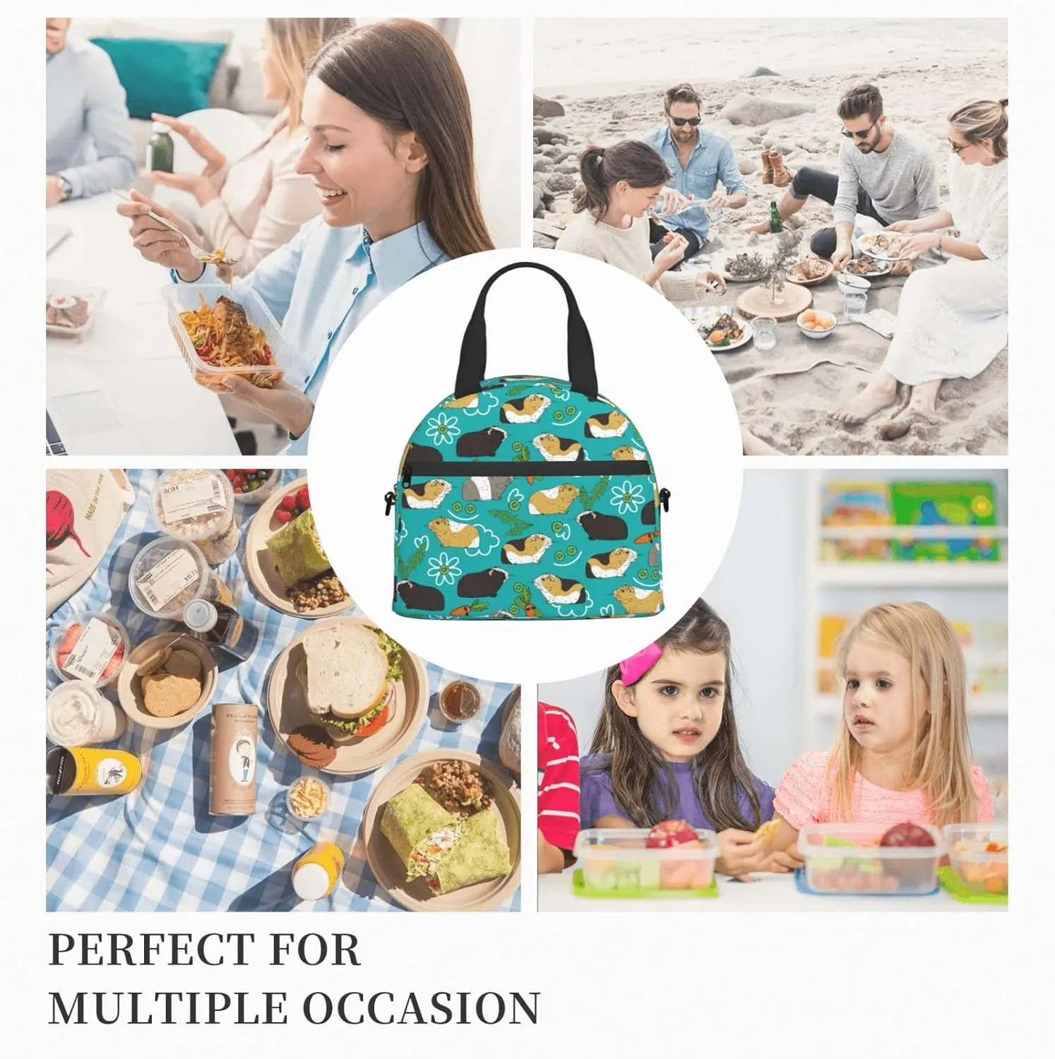 bassyil Guinea Pig Lunch Box Reusable Insulated Totes Lunch Bag Thermal Cooler Adjustable Shoulder Strap Bag For Men Women