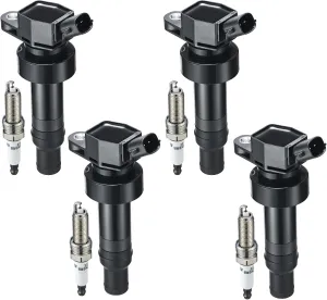 BDFHYK Coil Pack UF652 and Iridium Spark Plugs 93815 Compatible with Hyundai Accent Veloster Kia Rio Soul 1.6L 2.0L L4, Sets of 4