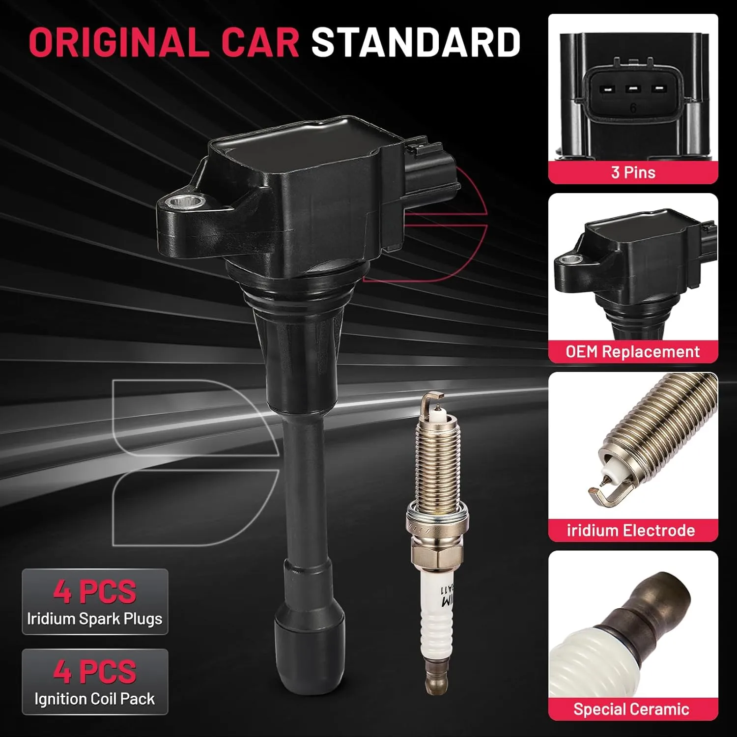 BDFHYK Ignition Coil Pack and Iridium Spark Plugs Compatible with Nissan 2007-2019 Altima Versa Sentra Rogue Cube NV200 UF549 9029, Sets of 4
