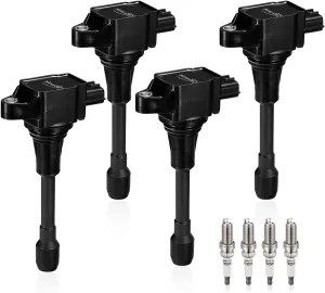 BDFHYK Ignition Coil Pack and Iridium Spark Plugs Compatible with Nissan 2007-2019 Altima Versa Sentra Rogue Cube NV200 UF549 9029, Sets of 4