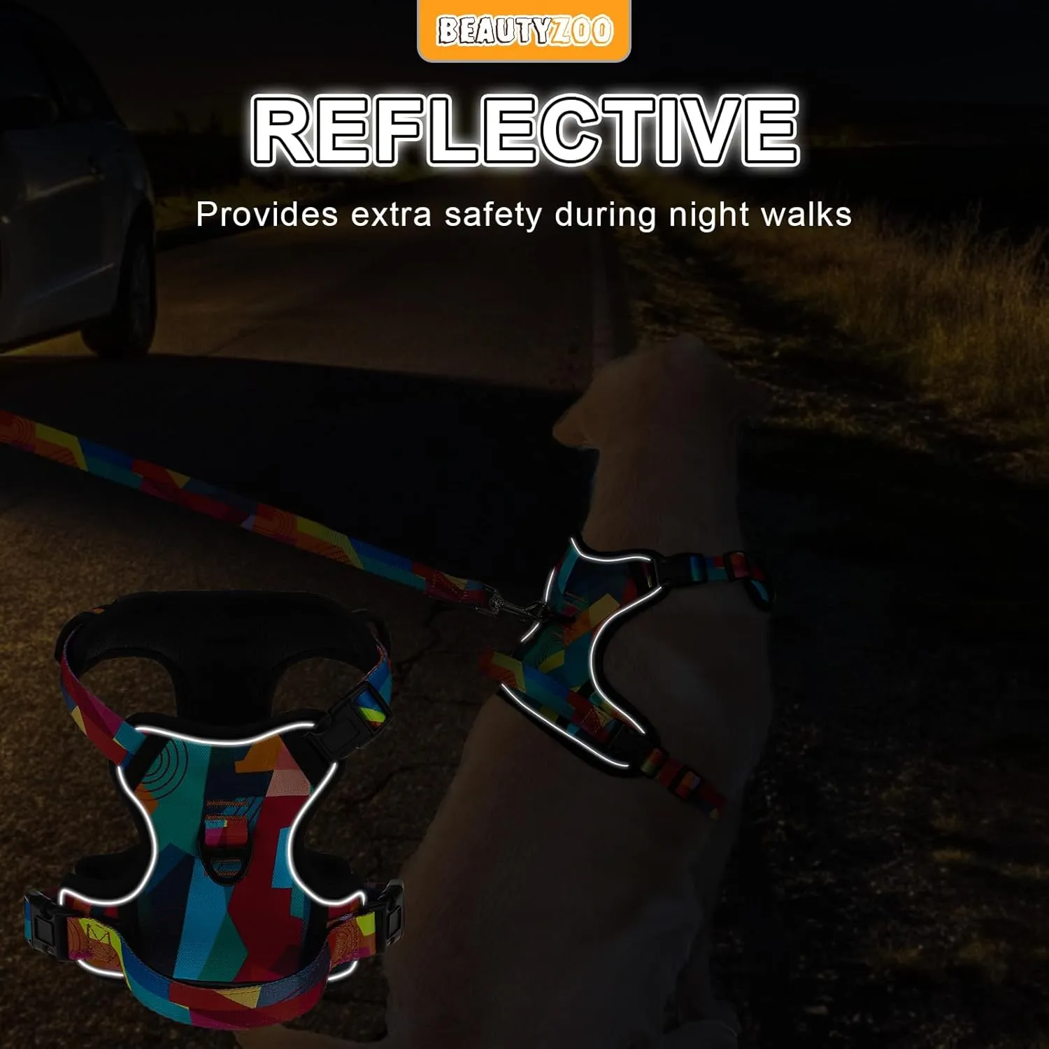 BEAUTYZOO No Pull Dog Harness Small, Adjustable Dog Harness and Leash Set -Easy Wearing with 3 Buckles/Control Handle,No Choke Soft Padded Reflective Pet Vest for Training Walking Hiking, S