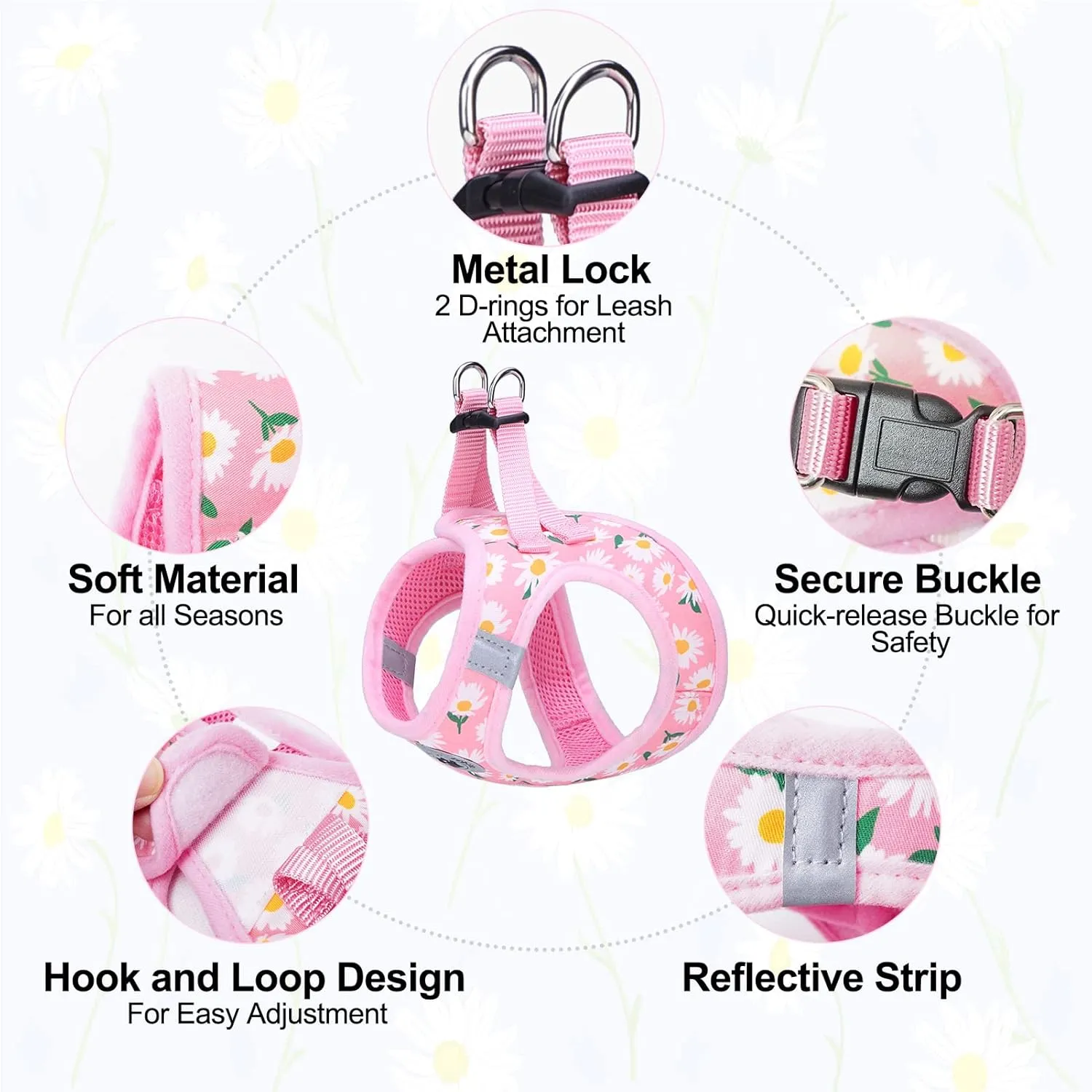 BEAUTYZOO Step in Dog Harness and Leash Set,Floral Pattern Reflective Dog Harness No Pull No Choke Puppy Harness for Small Medium Large Dogs Cats,Soft Padded Mesh Vest Harnesses for Girl and Boy Pets