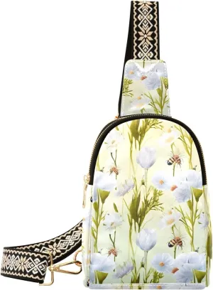 Bees Collecting Nectar Art Crossbody Sling Backpack Sling Bag with Adjustable Strap for Hiking Traveling Outdoors