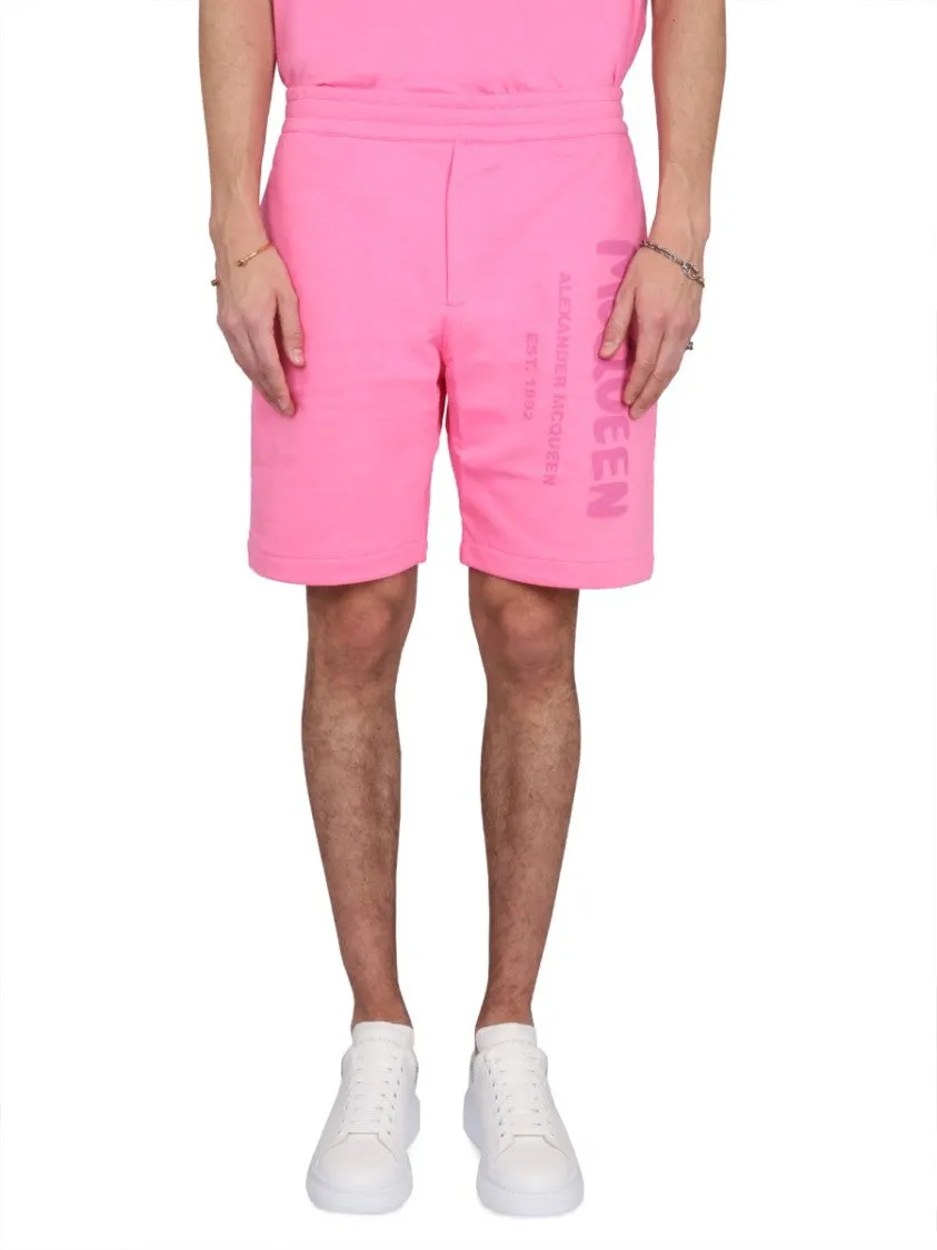 Bermuda Shorts With Graffiti Logo Print