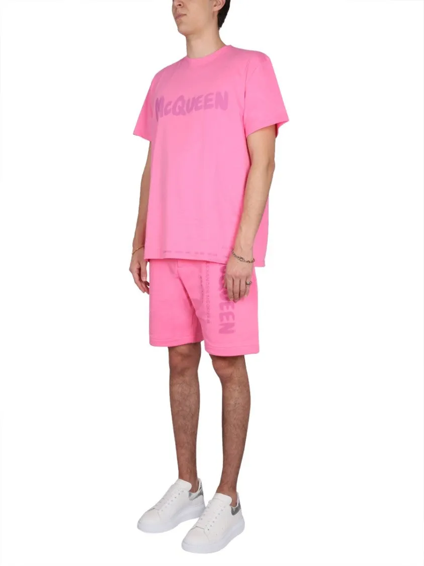 Bermuda Shorts With Graffiti Logo Print
