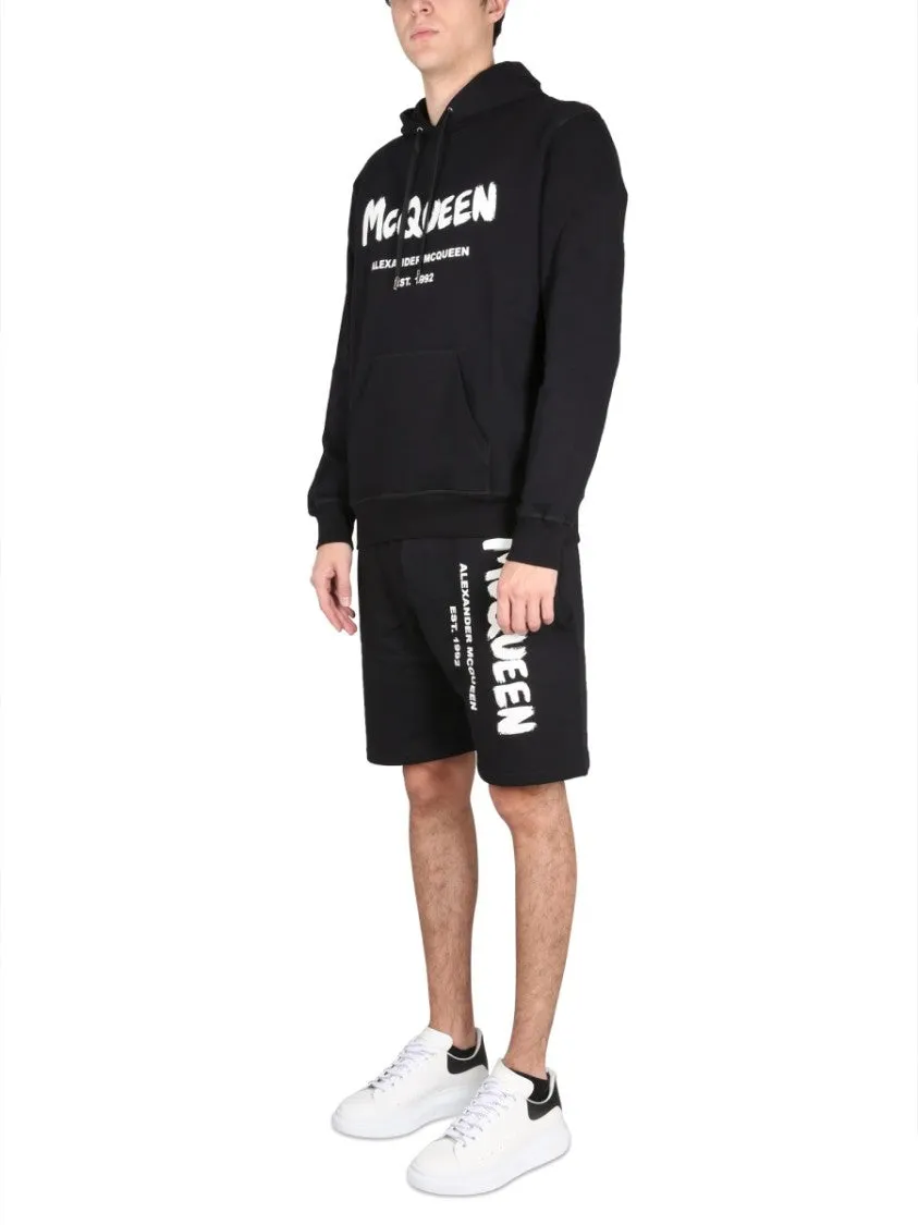 Bermuda Shorts With Graffiti Logo Print