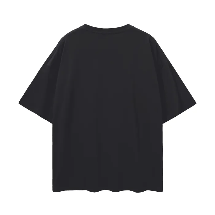 Bi-Pride Graphic Tee Pink Smiley Bisexual  Pride & Not Shy on front of Black Oversize Deep Drop Shoulder Tee - 190 GSM