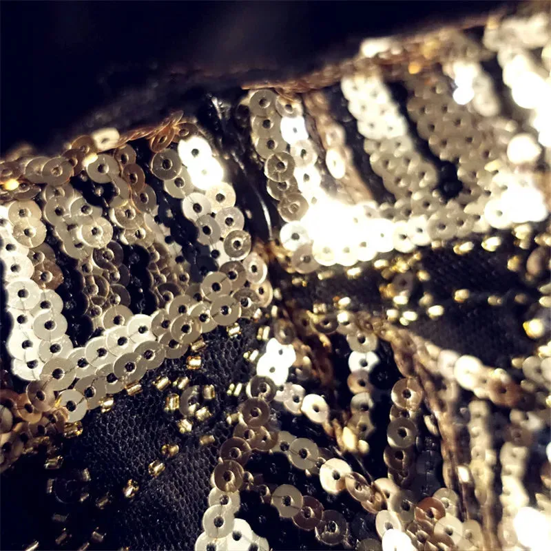 Black & Gold Sequin High Waist Skirt