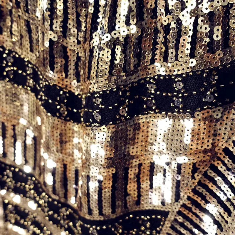 Black & Gold Sequin High Waist Skirt