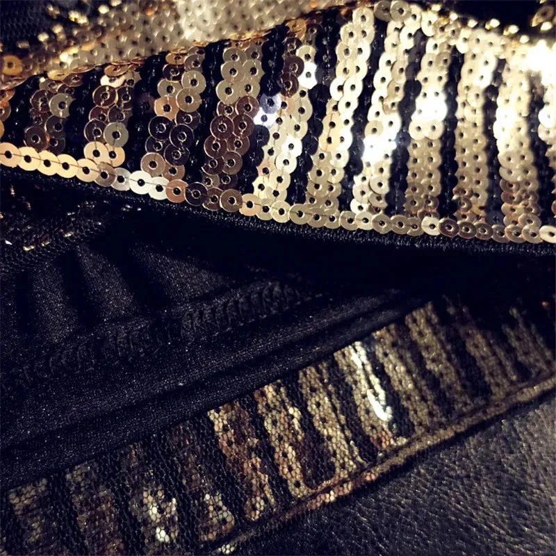 Black & Gold Sequin High Waist Skirt