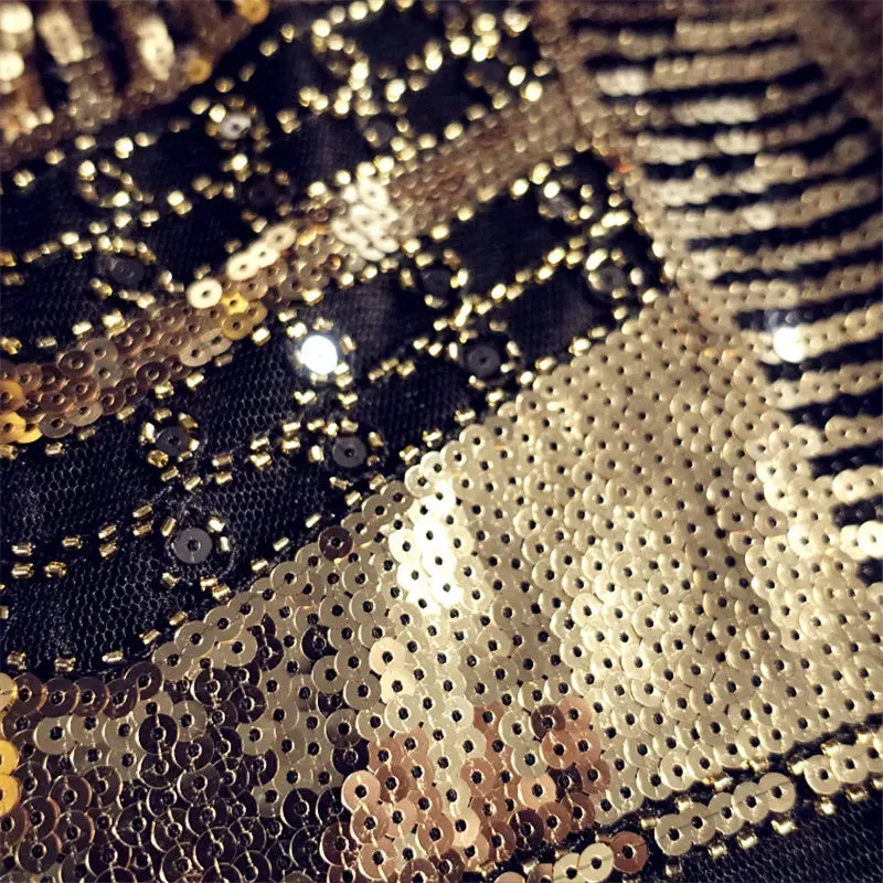 Black & Gold Sequin High Waist Skirt