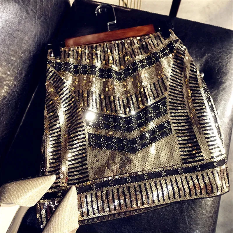 Black & Gold Sequin High Waist Skirt