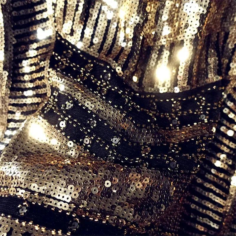 Black & Gold Sequin High Waist Skirt