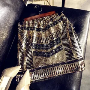 Black & Gold Sequin High Waist Skirt