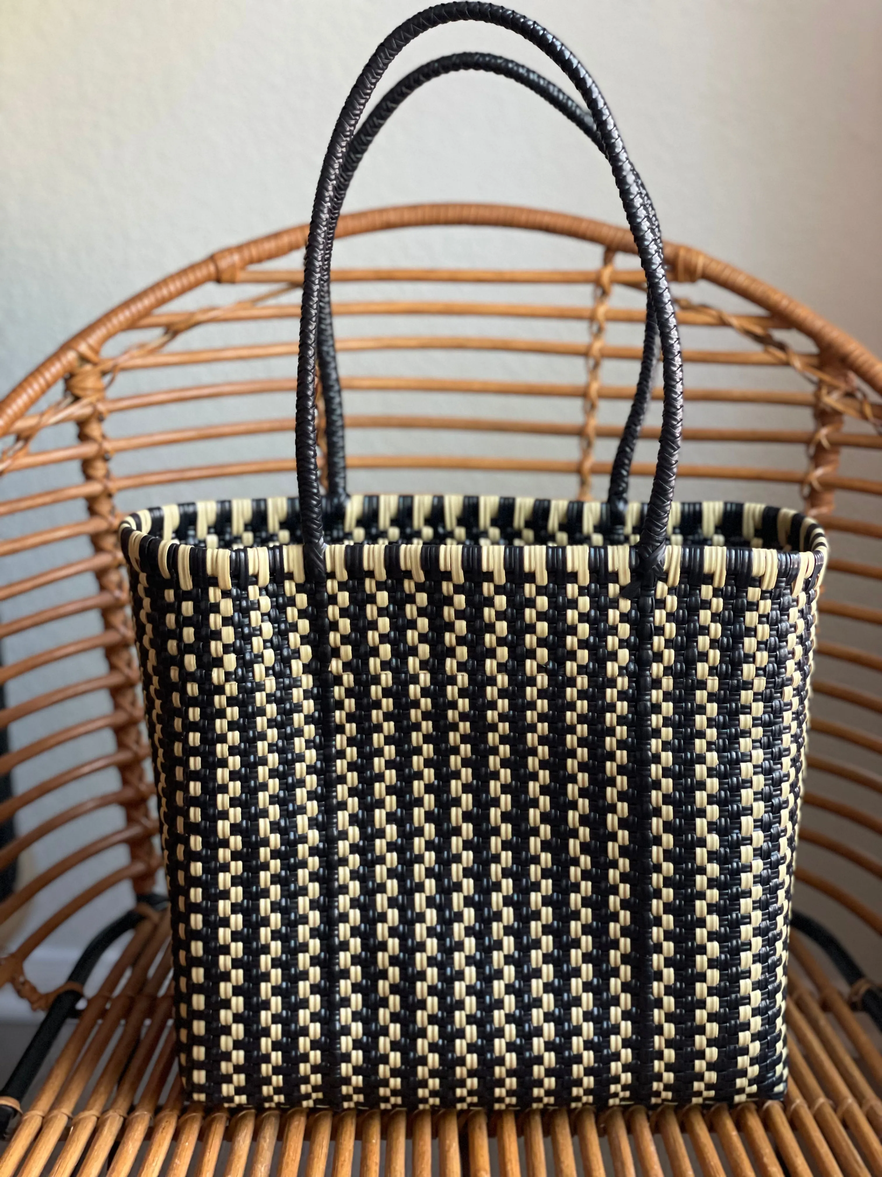 Black and Beige Woven Tote